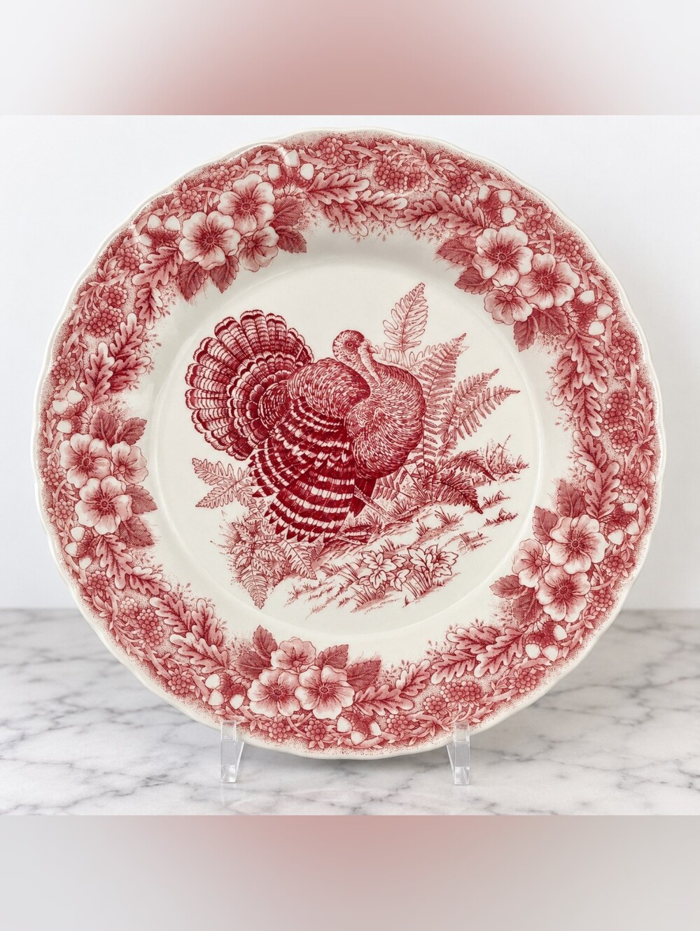 Queen’s Thanksgiving Red Turkey Transferware Dinner Plate 10” Myott